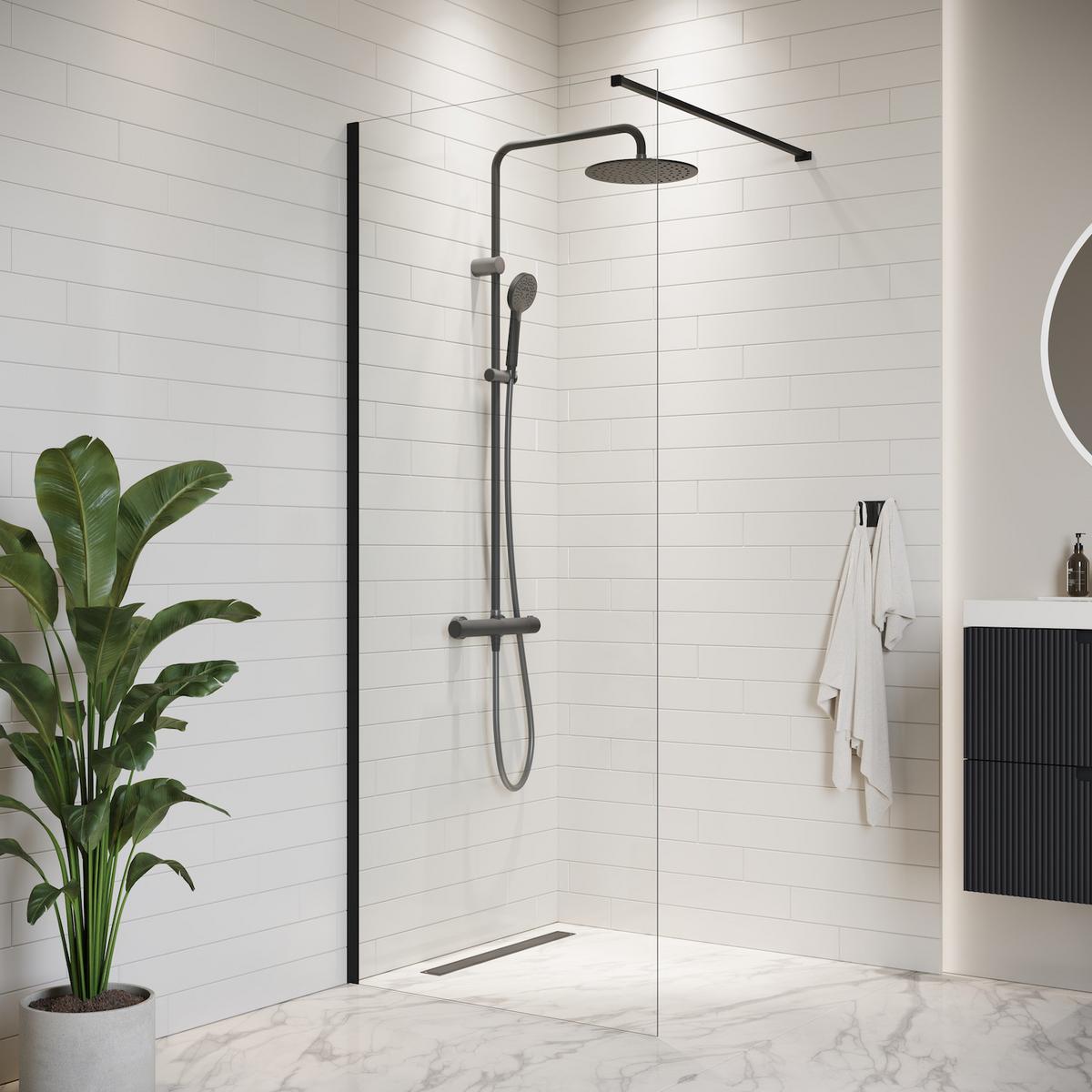 DUSCHWAND Florida - 80 x 200 cm - Schwarz - Walk-In Duschabtrennung aus Sicherheitsglas - Schwarz, Glas (80/200cm) - Badplaats