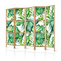 PARAVENT Japanischer 5-tlg 225x172 cm Tropische Bl tter - Grün, Holz/Textil (225/172/3cm) - Muralo