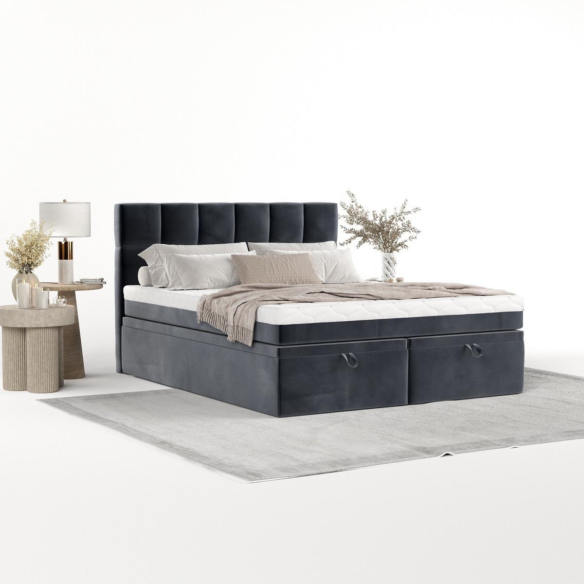 BOXBETT Elano 200/200 cm Dunkelgrau im Kronos Stoff - Dunkelgrau/Schwarz, Holz/Holzwerkstoff (200/200cm) - AltaBeds