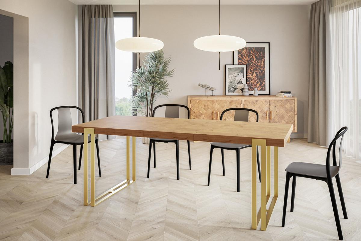 RECHTECKIGER Esszimmertisch ROSA, ausziehbarer Tisch, Größe: 120-220X80X77 cm, Wohnzimmertisch Farbe: LANCELOT, mit Metallbeinen in Farbe Gold - Beige/Goldfarben, Holzwerkstoff (120/80/77cm) - Alpi-Möbel