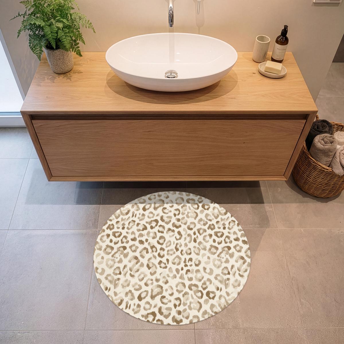 BADEMATTE Leopard - Klassisch - Beige Badvorleger 70x70 cm - Hellbraun, Textil (70/70cm) - OnlyWow