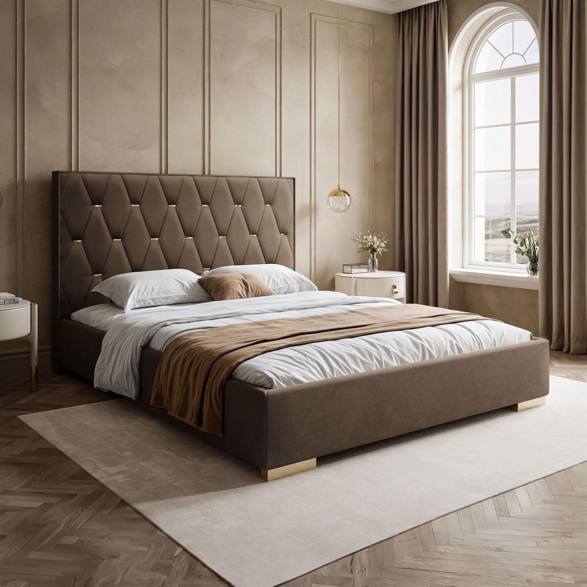 POLSTERBETT IZOLDA mit hohem Kopfteil 140x200 cm Royal Velvet 196 - Braun, Textil - Lookway