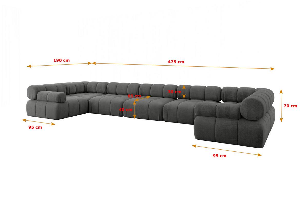 WOHNLANDSCHAFT modulares Sofa Birno-U3 - 475x190x70 cm Dunkelgrau Velours - Dunkelgrau, Holzwerkstoff/Textil (475/70/190cm) - ALTDECOR