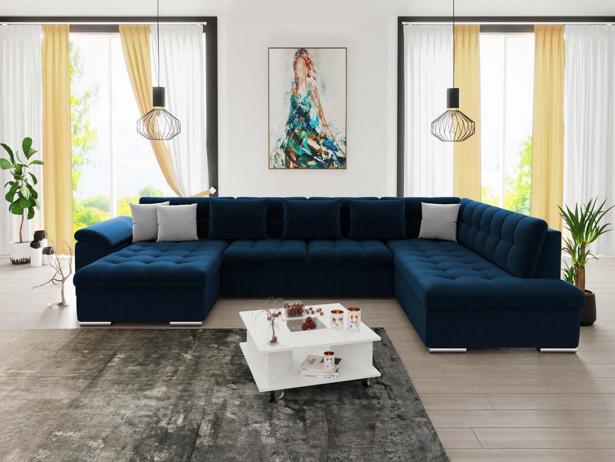 WOHNLANDSCHAFT Niko Bis, Seite: Links - Dunkelblau, Holz/Textil (348/76/205cm) - MIRJAN24