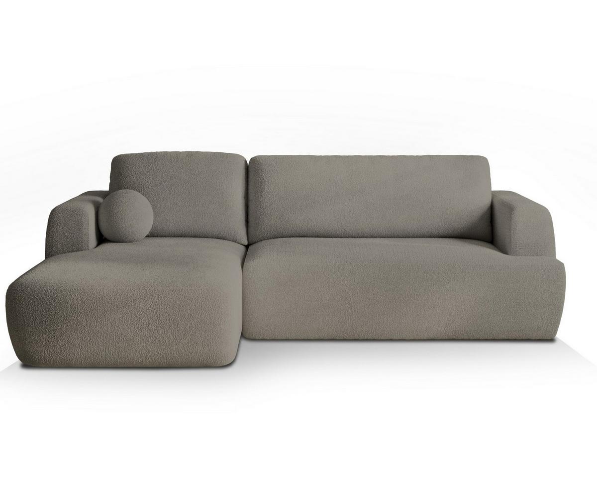 ECKSOFA SENTI N L-S Hellgrau Boucle-Stoff mit Schlaffunktion - Hellgrau/Schwarz, Holz/Kunststoff (246/148cm) - MASSENO