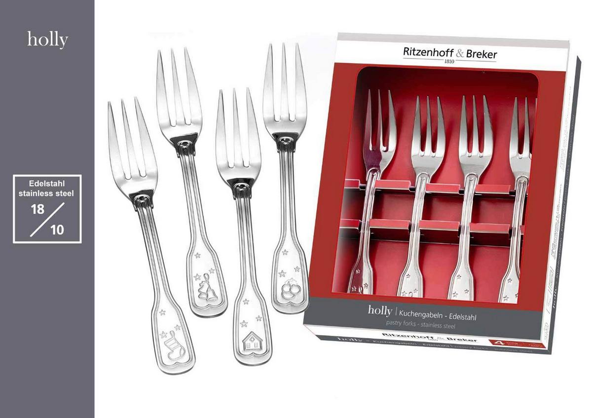 KUCHENGABEL-SET Holly silber 14,2 cm 4-tlg. - Silberfarben, Metall - Ritzenhoff Breker