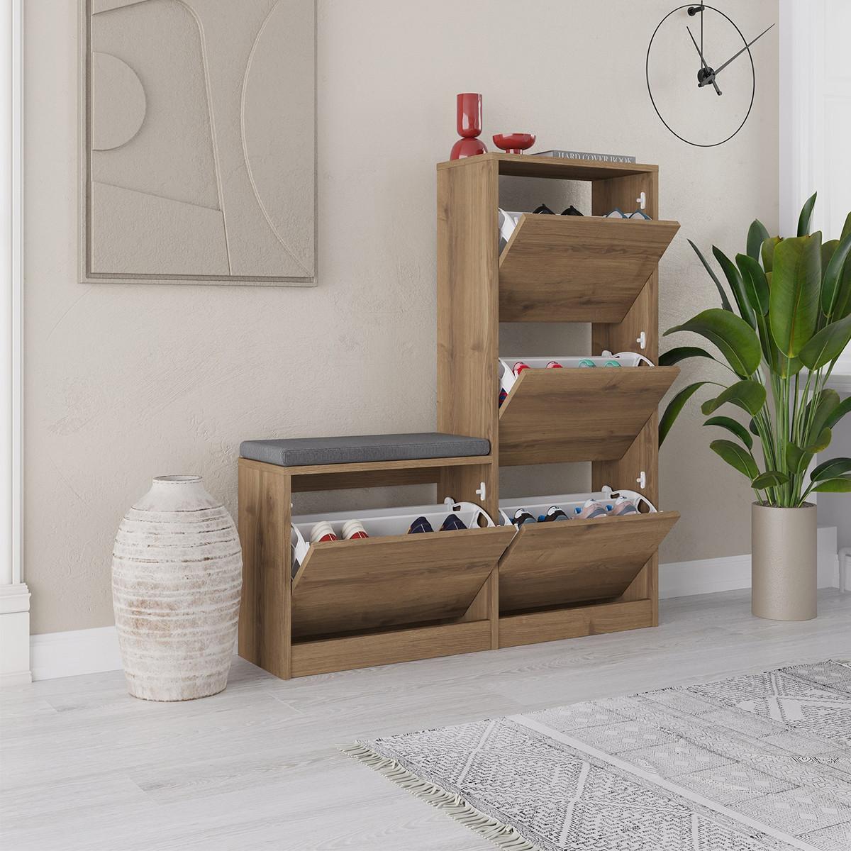 SCHUHSCHRANK 4 Türen L105 cm - Dude - Wildeiche, Holzwerkstoff (105/118.5/26cm) - Calicosy