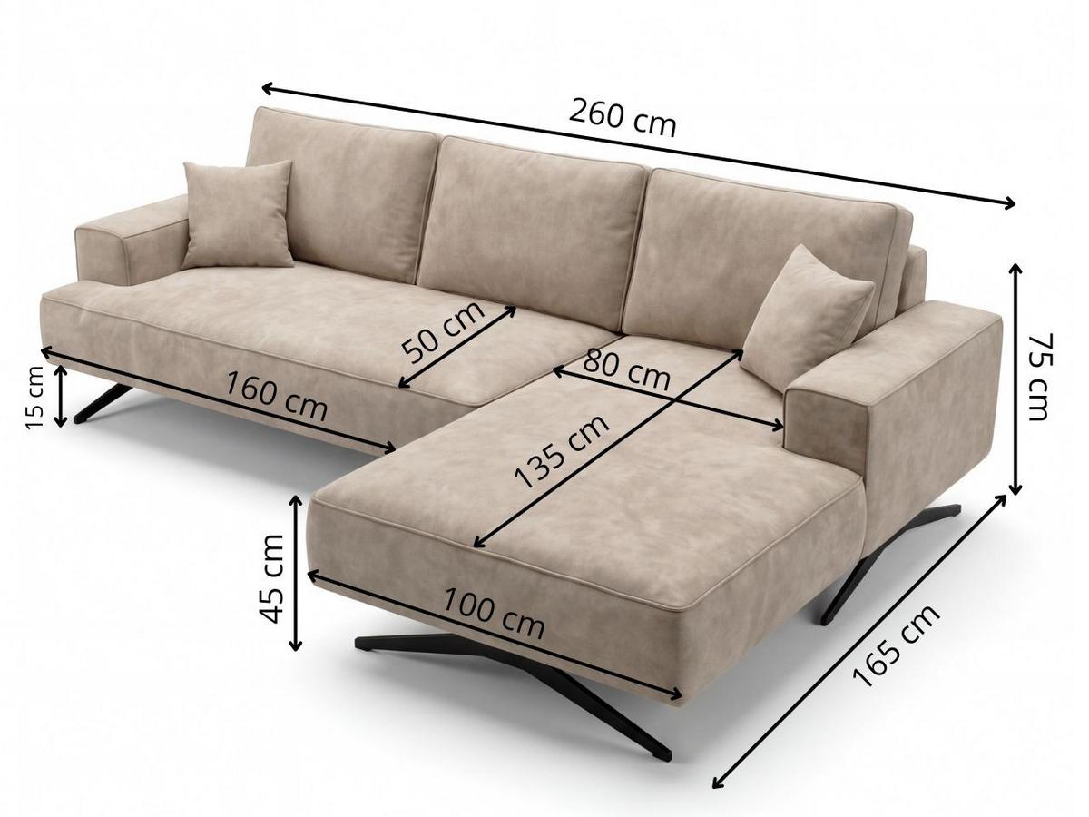 ECKSOFA Leto Braun Links - Schwarz/Braun, Holz/Textil (260/165cm) - Graingold