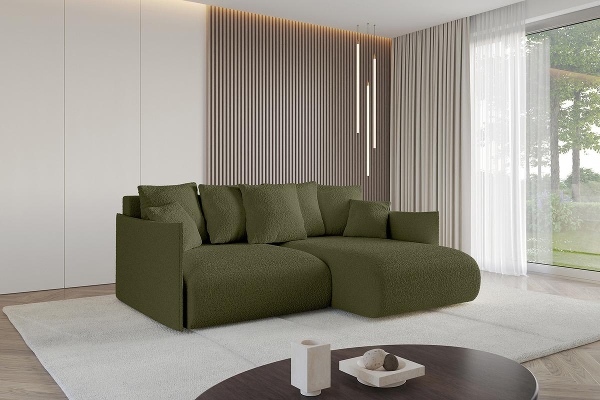 ECKSOFA Ottomane rechts ONESK-L 216x177x72 Grün Bouclé - Olivgrün/Grün, Holzwerkstoff/Kunststoff (177/216cm) - ALTDECOR