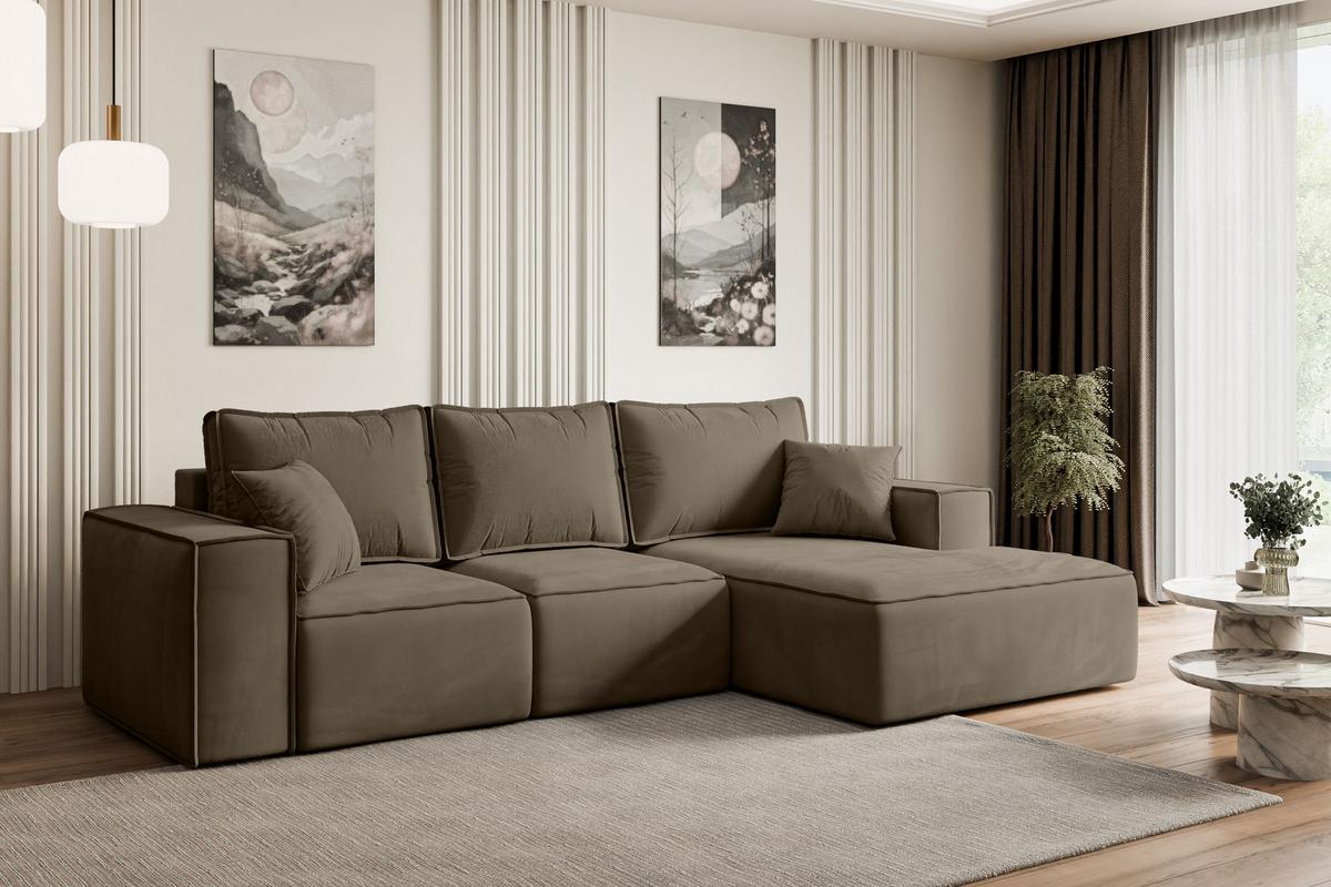ECKSOFA mit Schlaffunktion und Bettkasten SERRA-L-S - 266x161x87 cm Braun Velours - Schwarz/Braun, Holzwerkstoff/Kunststoff (266/161cm) - ALTDECOR