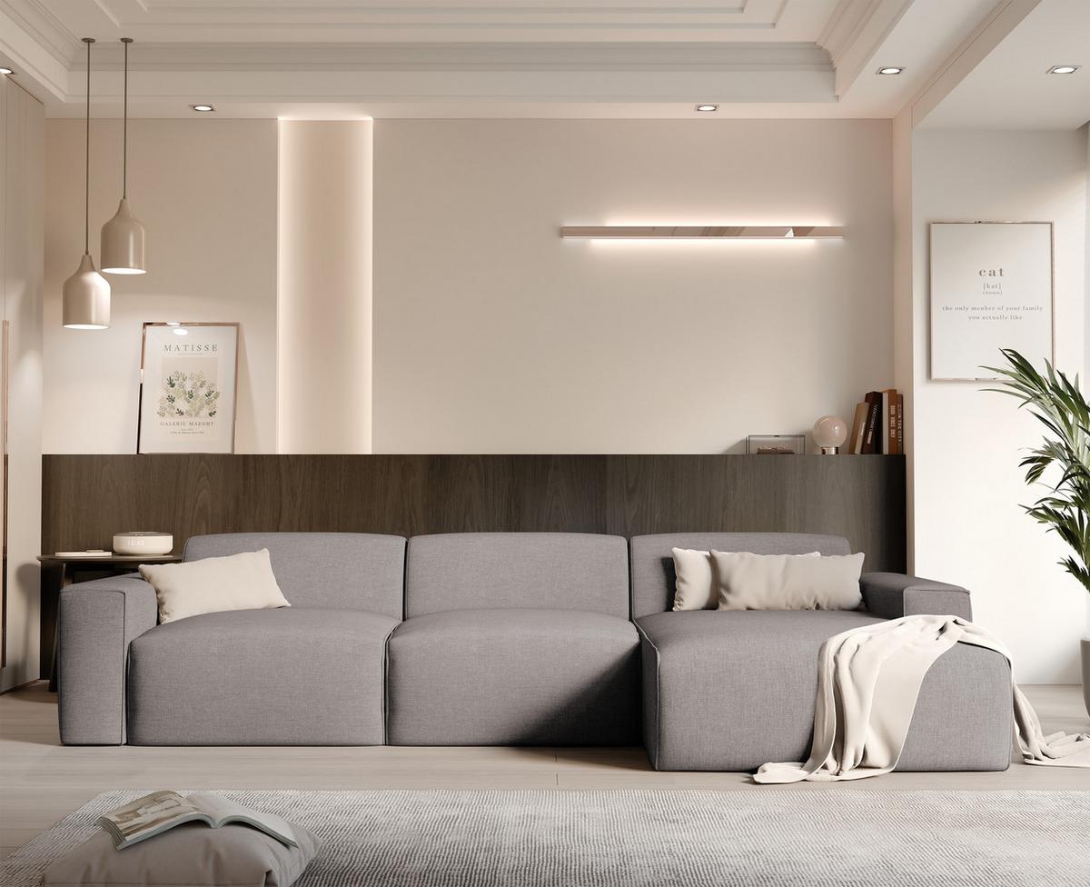 ECKSOFA DOVE Rechts Chenille-Stoff in Beige-Grau - Greige, Kunststoff/Textil (313/162cm) - Idohome
