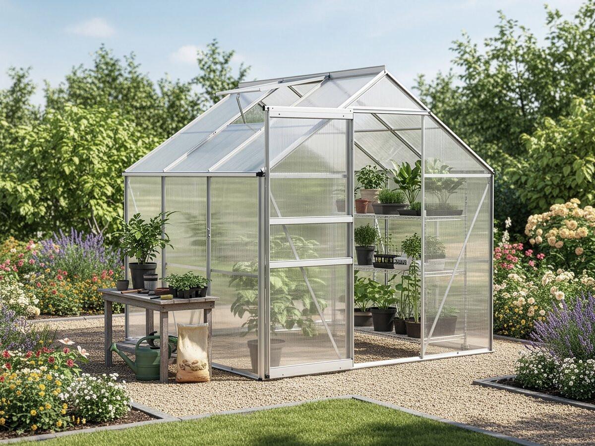 GEWÄCHSHAUS POLYCARBONAT basilic Grau - Grau, Metall (190/195/190cm) - Habitat Garten