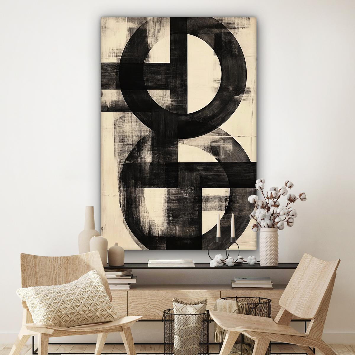 LEINWANDBILD Kreise - Balken - Schwarz - Abstrakt Deko Groß 90x140 cm - Schwarz, Textil (90/140cm) - MuchoWow
