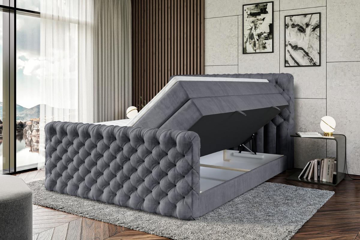 BOXSPRINGBETT BOXI8-Z KING - 140x200 - H3/H4 - Dunkelgrau - Dunkelgrau, Holzwerkstoff (140/200cm) - ALTDECOR