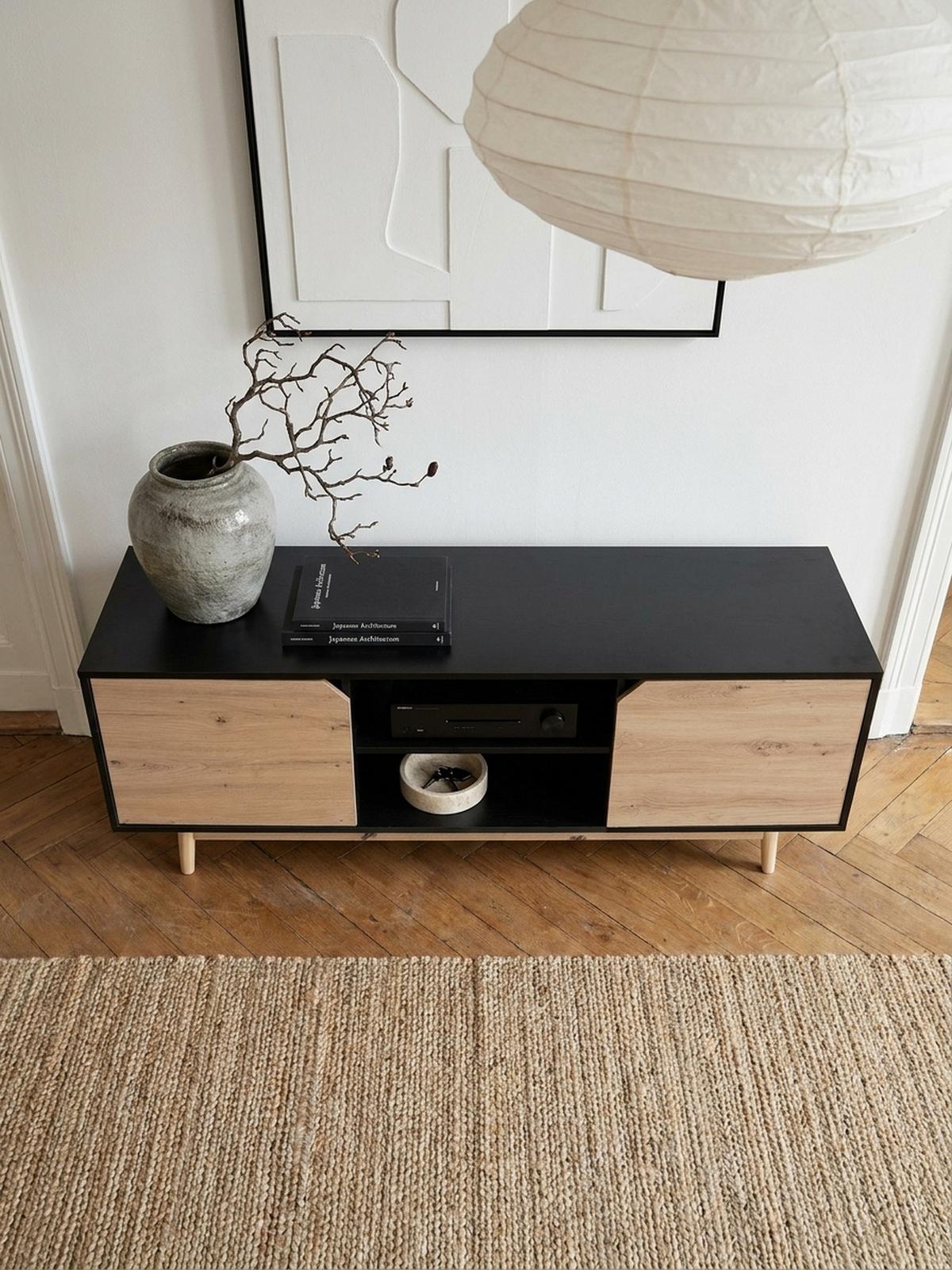 TV-LOWBOARD mit Eiche-Dekor, 2 Türen, modern, Schwarz-Beige 150x40x55 cm - Eichefarben/Schwarz, Holz (150/55/40cm) - KADIMA DESIGN