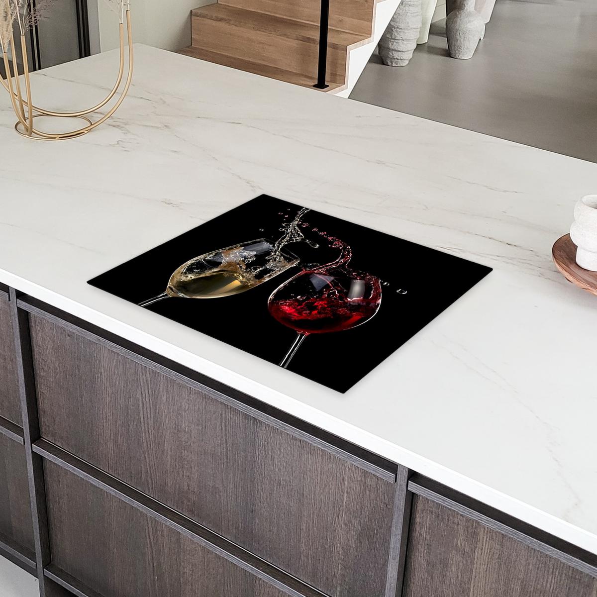 HERDABDECKPLATTE Rotwein - Weißwein - Glas - Schwarz Herdabdeckung Induktionsfeld 65x52 cm - Weinrot, Kunststoff (65/52/0.2cm) - MuchoWow