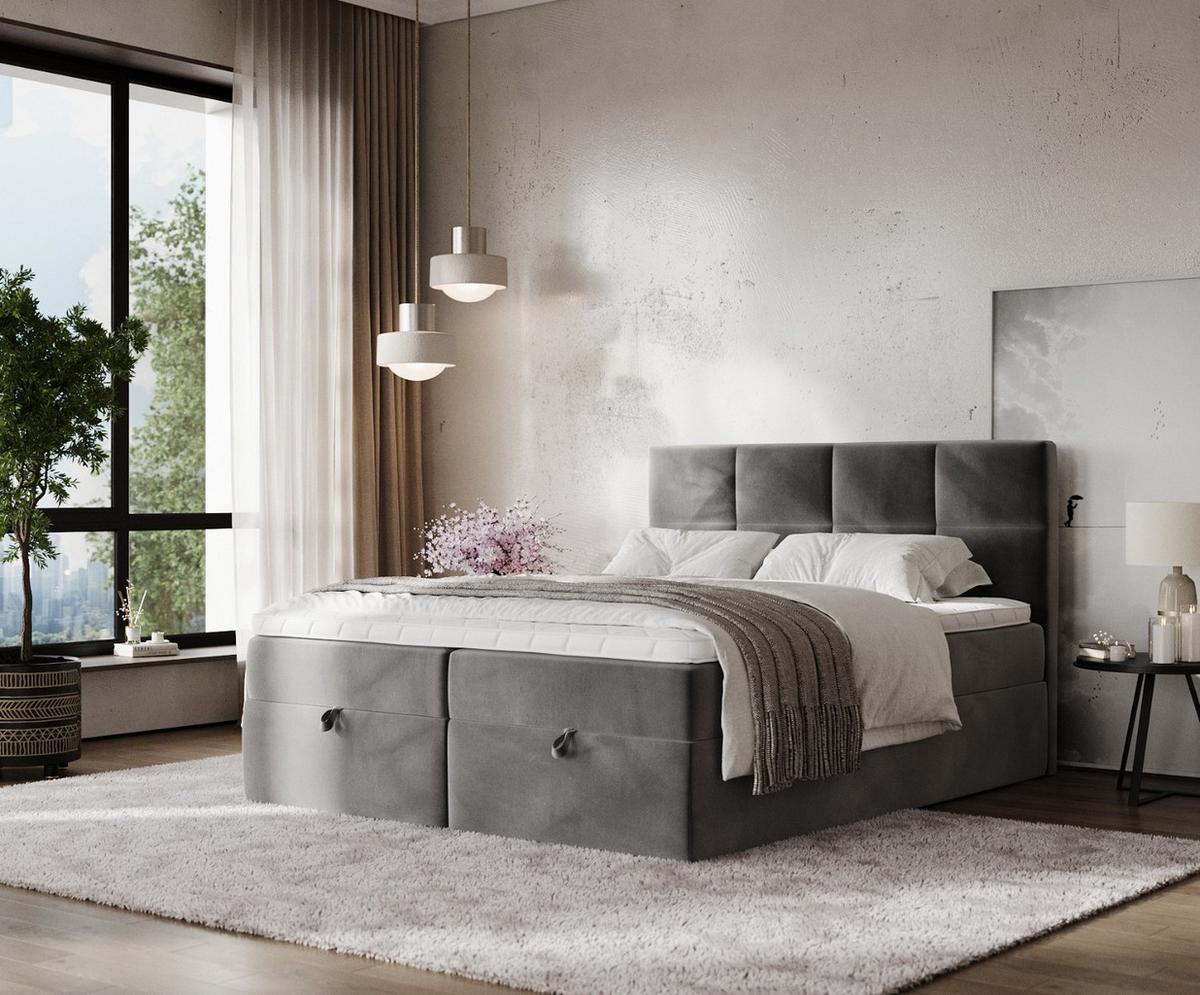BOXBETT Velto 140/200 cm Grau im Kronos Stoff - Schwarz/Grau, Holz/Holzwerkstoff (140/200cm) - AltaBeds