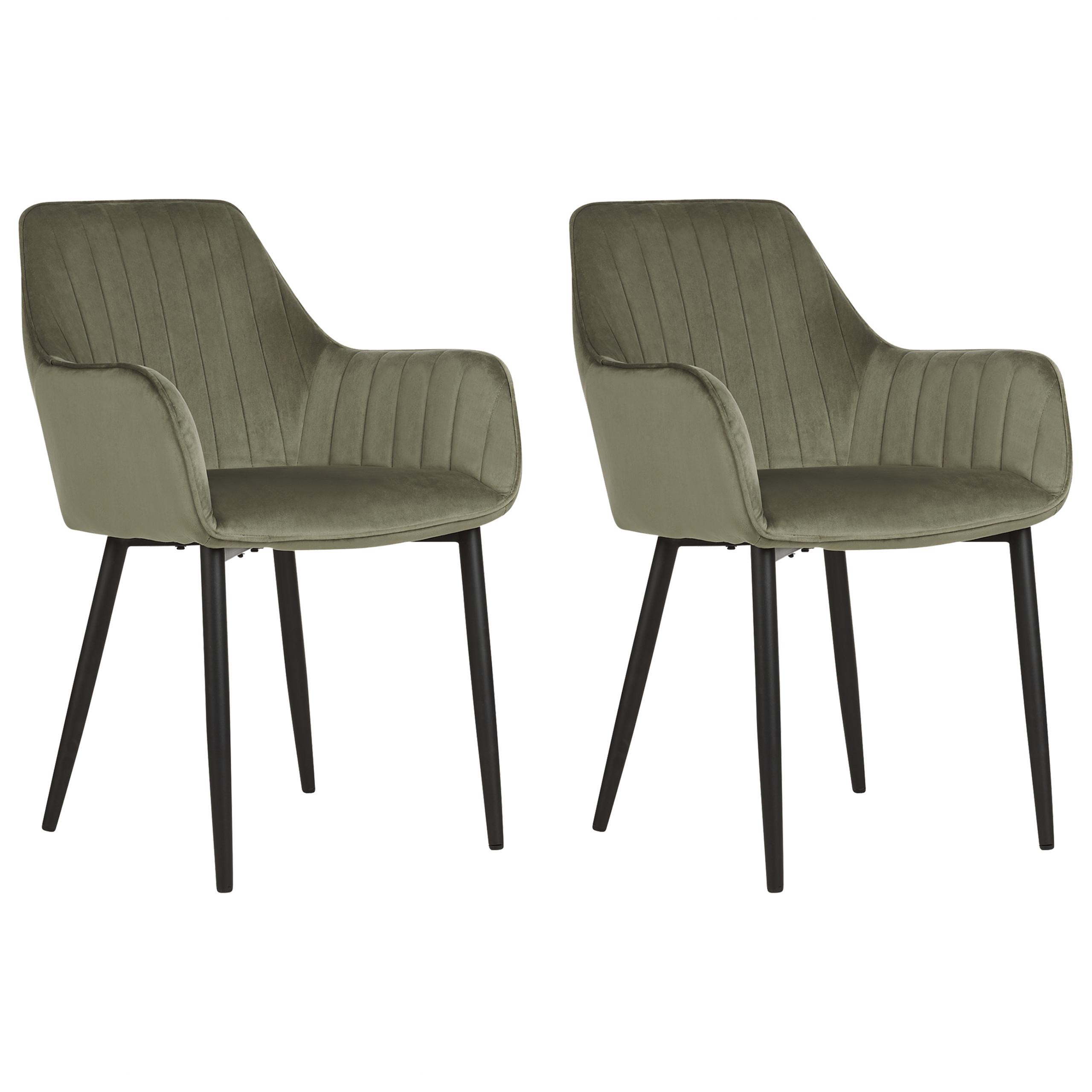 ESSZIMMERSTUHL 2er-Set Samtstoff olivgrün Wellston - Schwarz/Grün, Textil (60/84/61cm) - Beliani