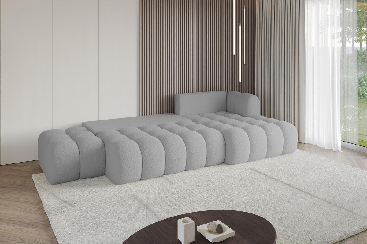 ECKSOFA mit Schlaffunktion Ottomane RECHTS OLEA-L2 321x164x75 Hellgrau Bouclé - Hellgrau/Schwarz, Holzwerkstoff/Kunststoff (164/321cm) - ALTDECOR