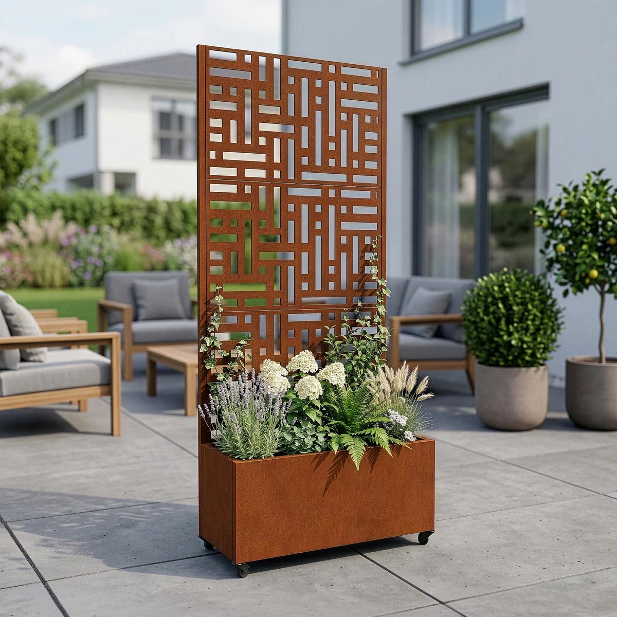 BLUMENKASTEN mit Trennwand Bernalda - Rostfarben, Metall (82/190/38cm) - casa.pro