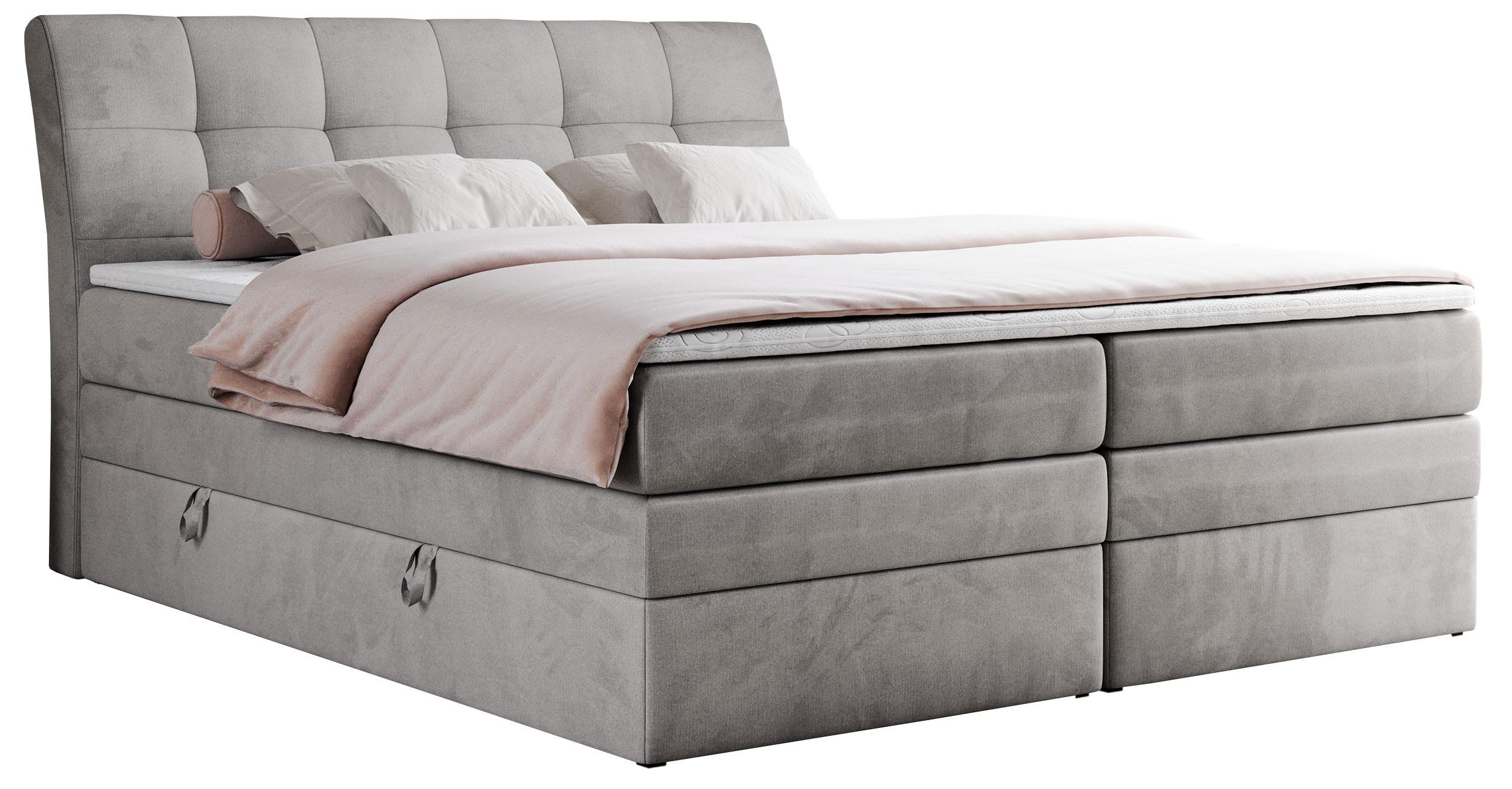BOXSPRINGBETT GOLD-10 KING 160/200 Hellgrau Velvet - H4 - Hellgrau, Holz/Textil (160/200cm) - MKS