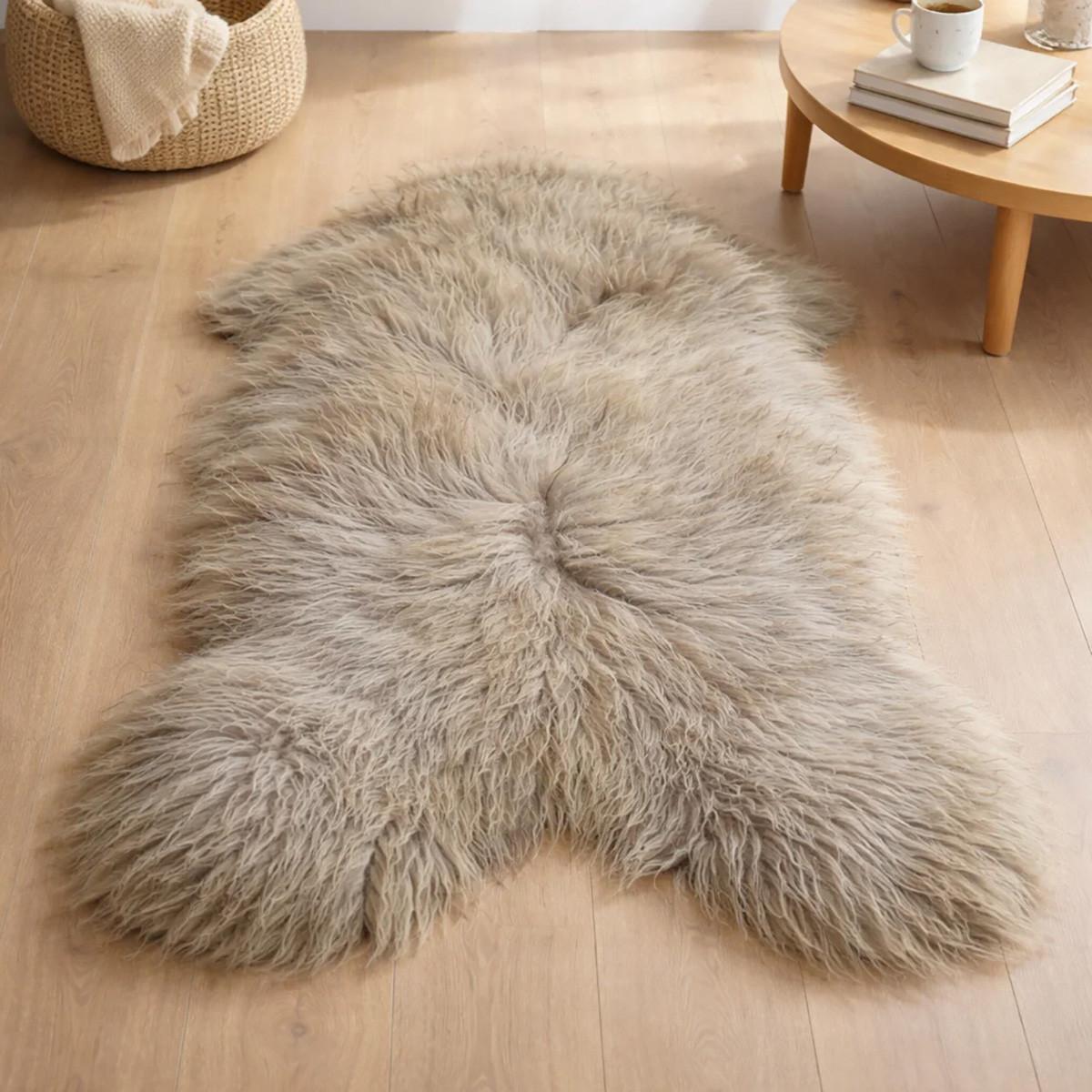SCHAFFELL Langhaar skandinavisch weich chromfrei Hell Taupe ca. 105 cm - Taupe, Fell (55/105cm) - Provellus