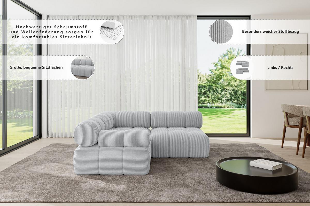 ECKSOFA modulares Sofa Mende-L1 - 190x190x70 cm Senfgelb Cord - Currygelb, Holzwerkstoff/Textil (190/190cm) - ALTDECOR