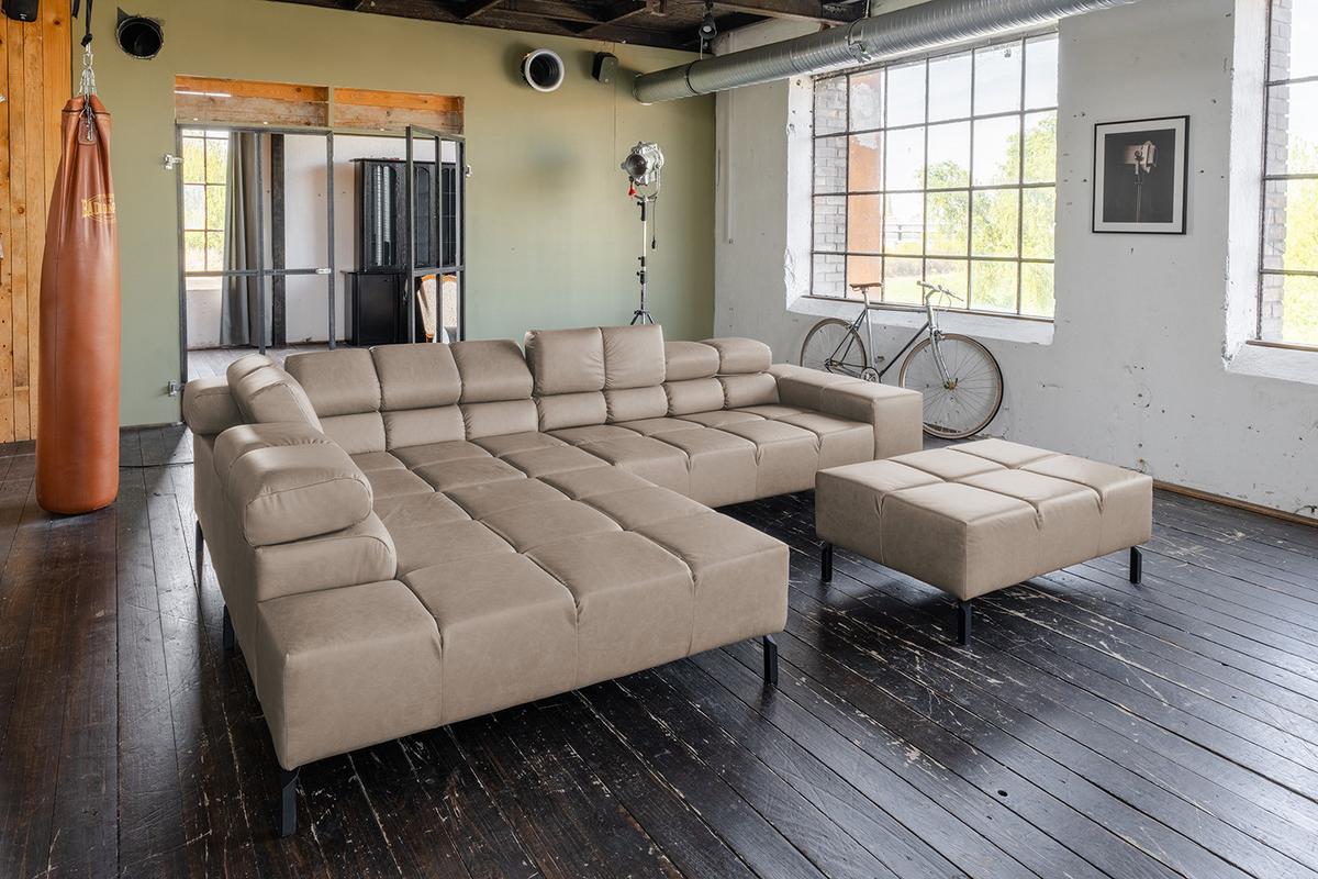 ECKSOFA NELSON Grau Leder Relaxfunktion - Schwarz/Grau, Leder/Metall (321/216cm) - KAWOLA