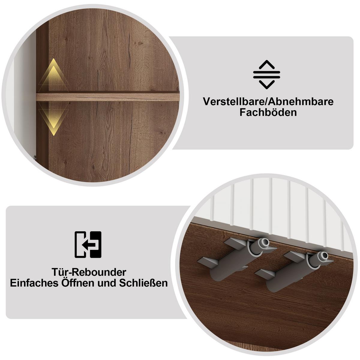 SCHUHSCHRANK weiß & holzoptik, 3 türen & 2 schubladen mit rillendesign - Naturfarben, Holzwerkstoff (90/100/35cm) - Urban Meuble