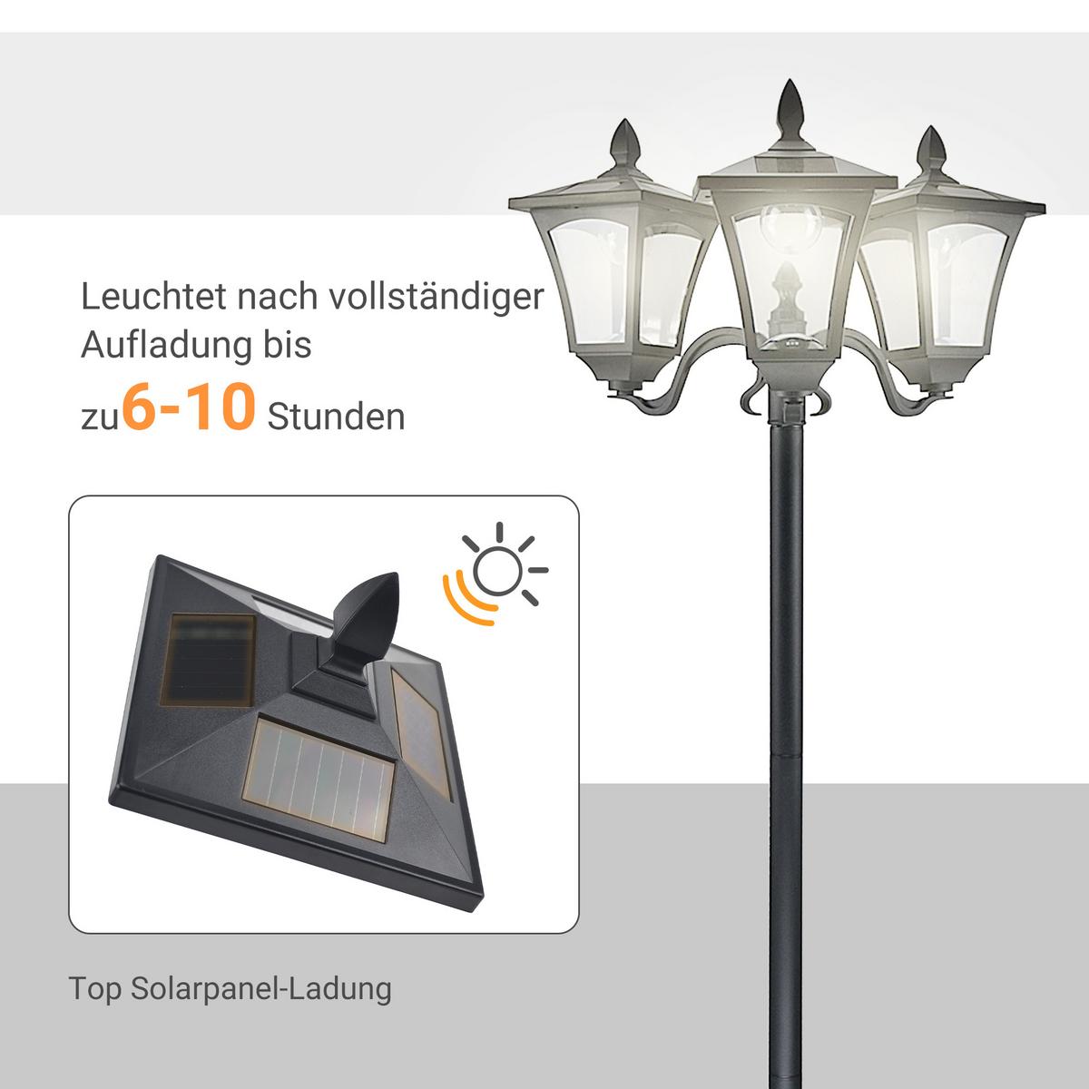 SOLAR Gartenlaterne mit 3 flammig Solarlaterne mit LED 120 Lumen IP44 Kunststoff - Schwarz, Metall (51.5/47/182.5cm) - Outsunny
