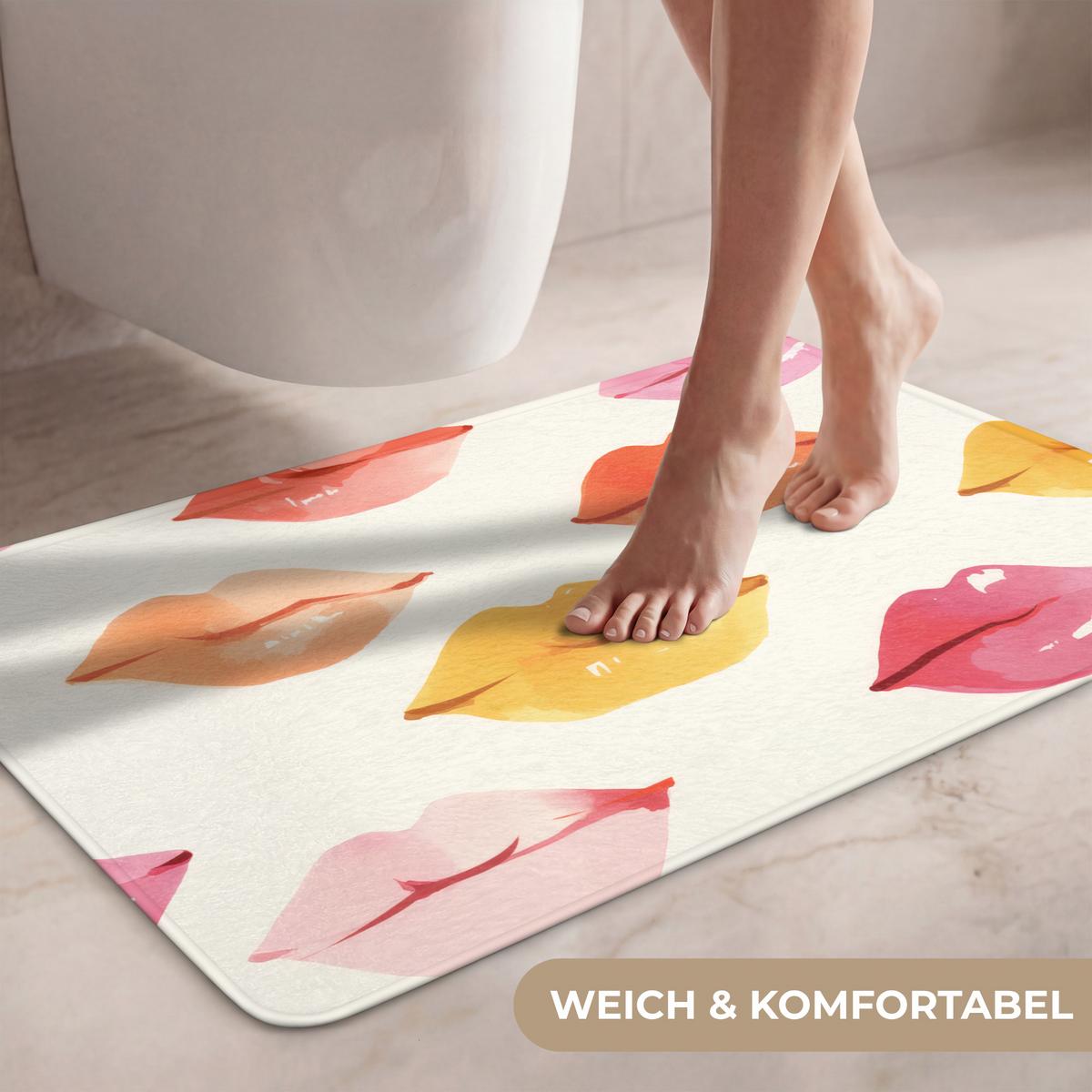 WC-VORLEGER Lippen - Bunt - Glänzend Toilettenteppich 80x50 cm - Rosa, Textil (80/1cm) - OnlyWow