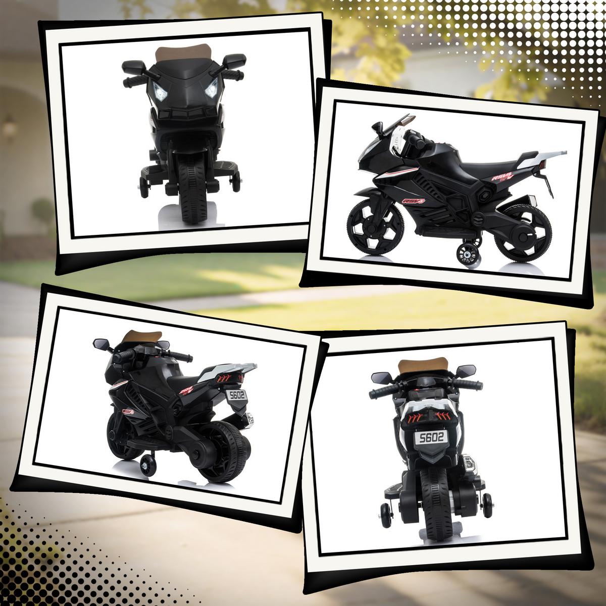 ELEKTRO-KINDERMOTORRAD mit USB Stützrädern und Musik, schwarz - Schwarz, Metall (75/36/49cm) - AIYAPLAY