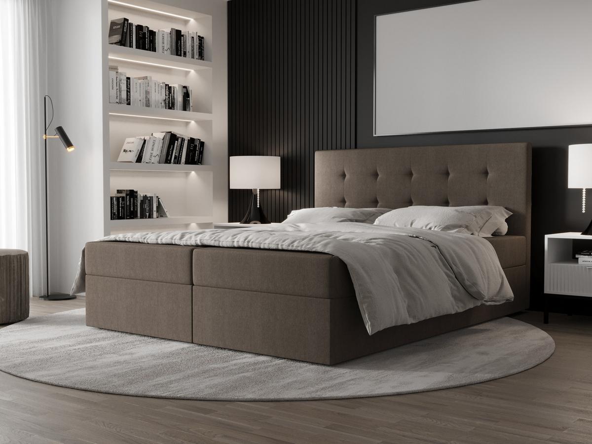 BOXBETT Dahlina 140/200 cm in Braun – mit Bettkasten und Luxus + TOPPER - Schwarz/Braun, Holz/Holzwerkstoff (140/200cm) - AX Living