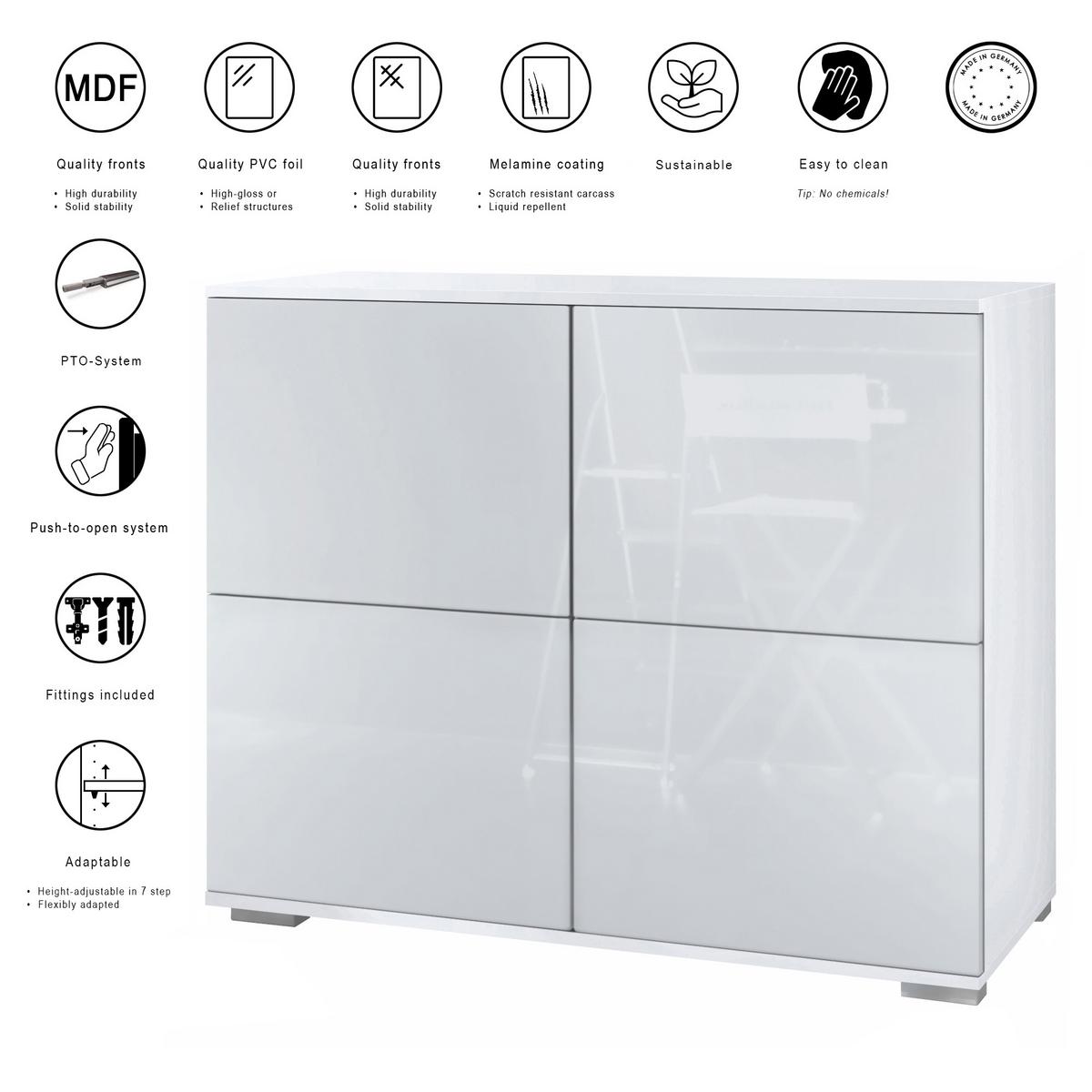 KOMMODE Rova Sandgrau Hochglanz - Sandfarben, Holzwerkstoff (92.5/75.5/35cm) - Vladon