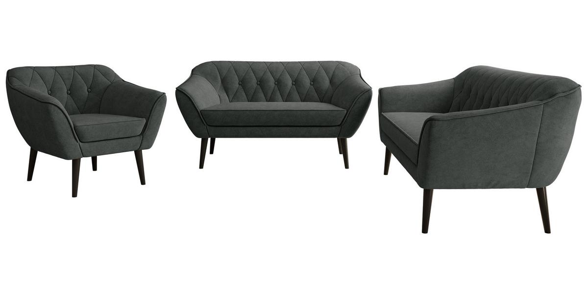 SITZGARNITUR PIRS 3+2+1 - Dunkelgrau Strukture - Schwarze Beine - Dunkelgrau/Graphitfarben, Holzwerkstoff/Textil (180/75/74cm) - MKS
