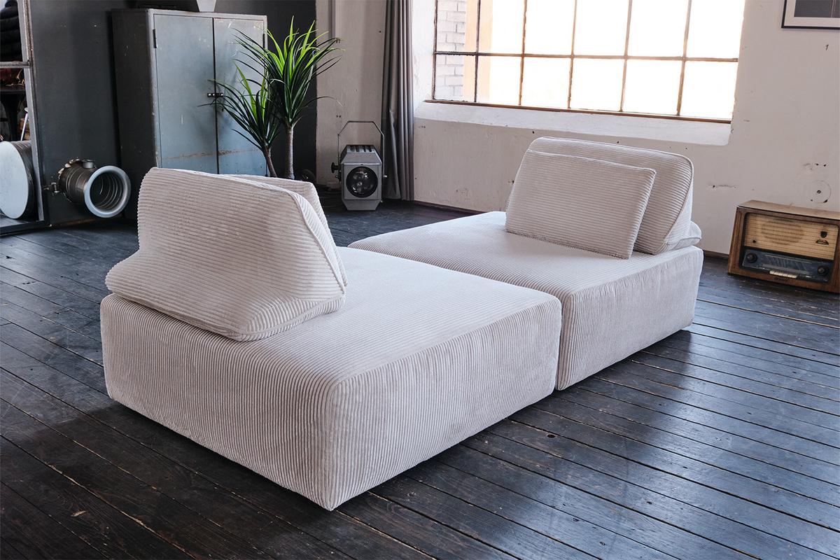 MODULSOFA WIOLO SOFT 2 MODULE 2 KISSEN Hellgrau Cord - Hellgrau/Schwarz, Kunststoff/Textil (222/84/111cm) - KAWOLA