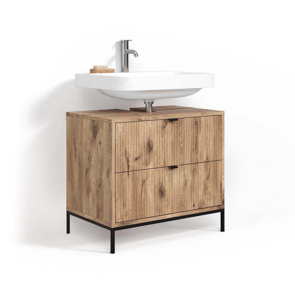 WASCHBECKENUNTERSCHRANK Aterno Viking Oak 70 x 63 cm mit 2 ausziehbaren Schubladen - Eichefarben, Holzwerkstoff (70/63/45.1cm) - Livinity®