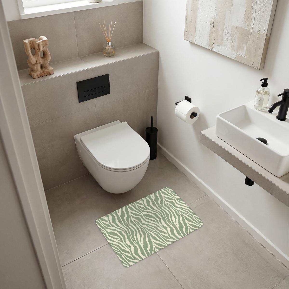 BADEMATTE Zebra - Motiv - Grün 60x40 cm - Salbeigrün, Textil (60/40cm) - OnlyWow