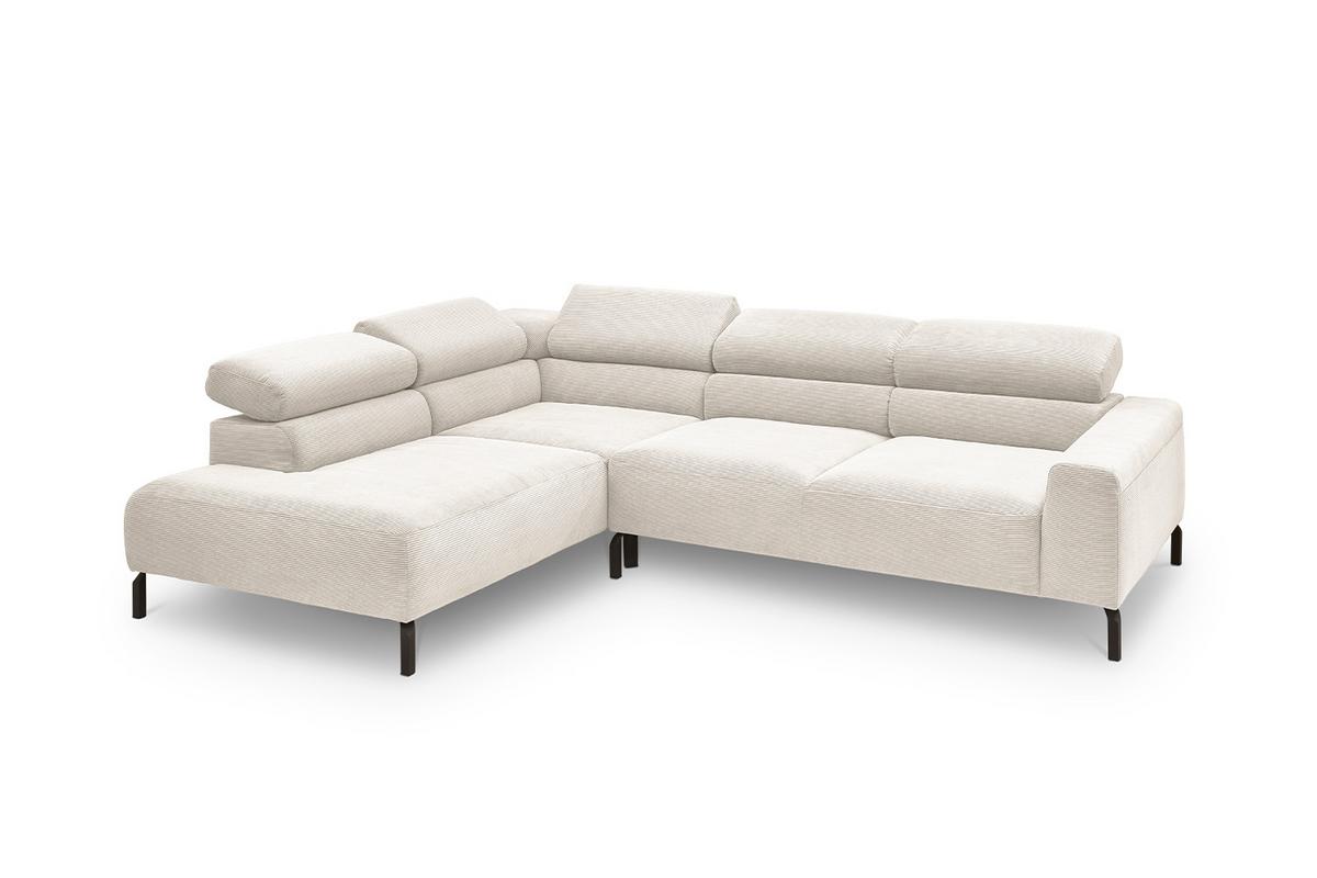ECKSOFA MIT MOTORISCHEM SITZVORZUG DELIA Weiß Cord Relaxfunktion - Schwarz/Weiß, Textil/Metall (276/219cm) - KAWOLA