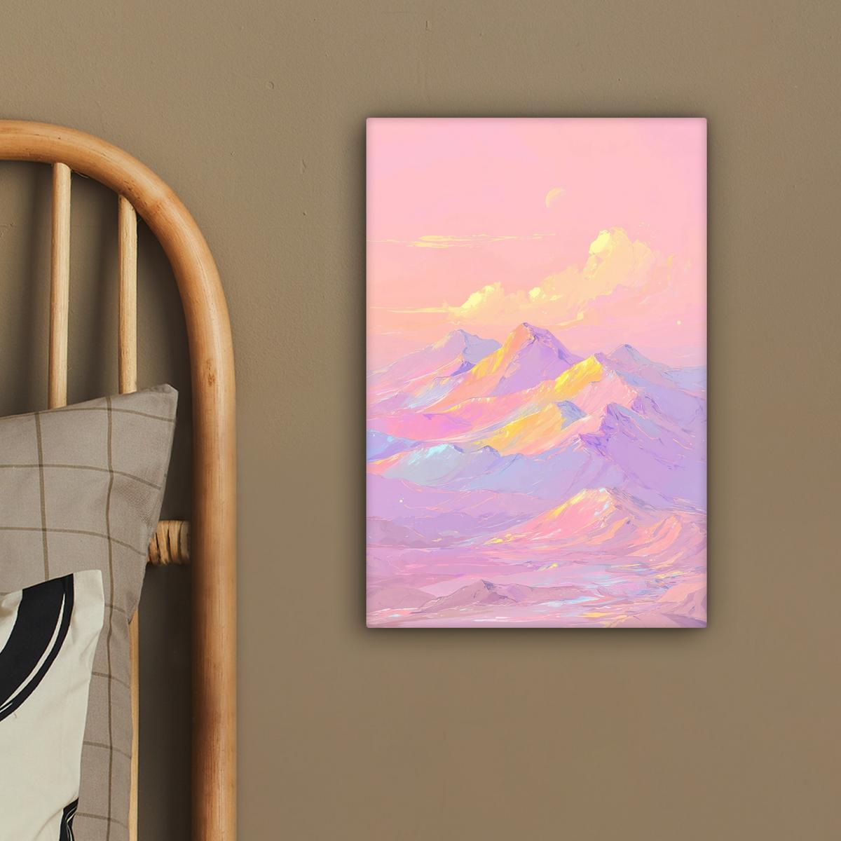 LEINWANDBILD Berggipfel - Wolken - Verträumt Deko Wohnzimmer 20x30 cm - Hellrosa, Textil (20/30cm) - MuchoWow