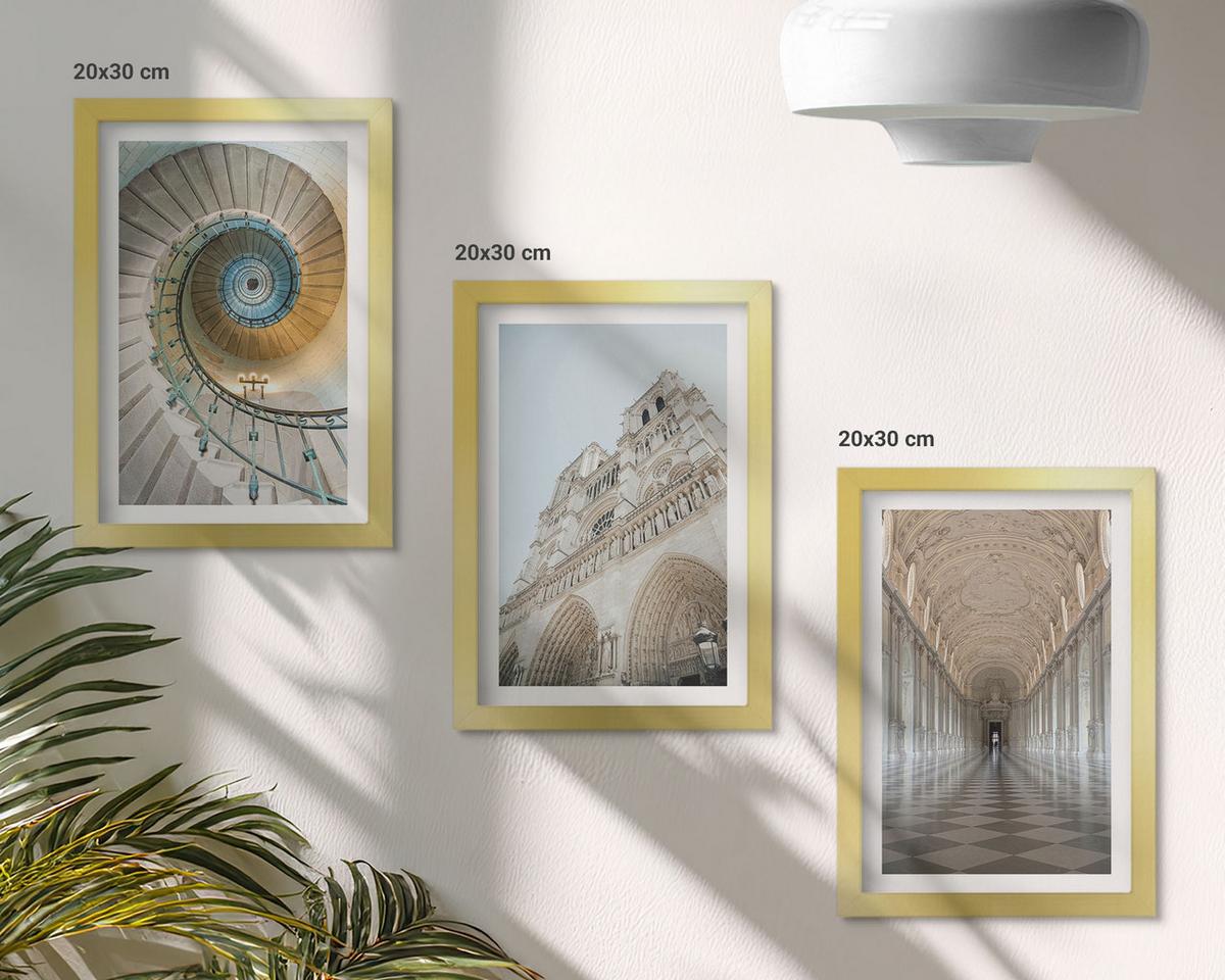 BILDER SET 3er Set - 20x30 cm Goldrahmen - Wendeltreppe der Kathedralenfassade - Goldfarben, Kunststoff (20/30cm) - TULUP