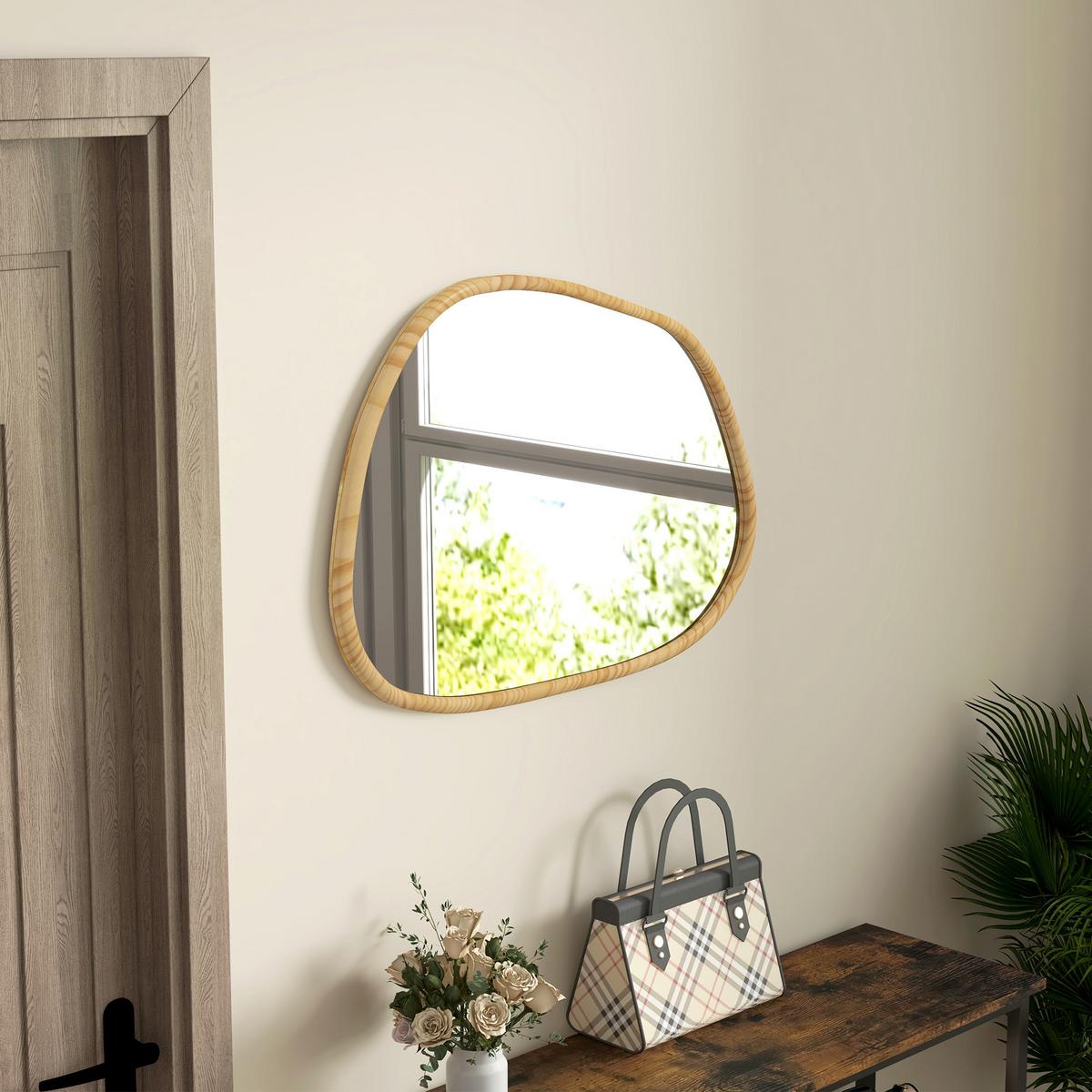 ASYMMETRISCH Wandspiegel, 70 x 50 cm Badezimmerspiegel mit Holzrahmen für Bad - Naturfarben, Glas (2.1/50/70cm) - HOMCOM