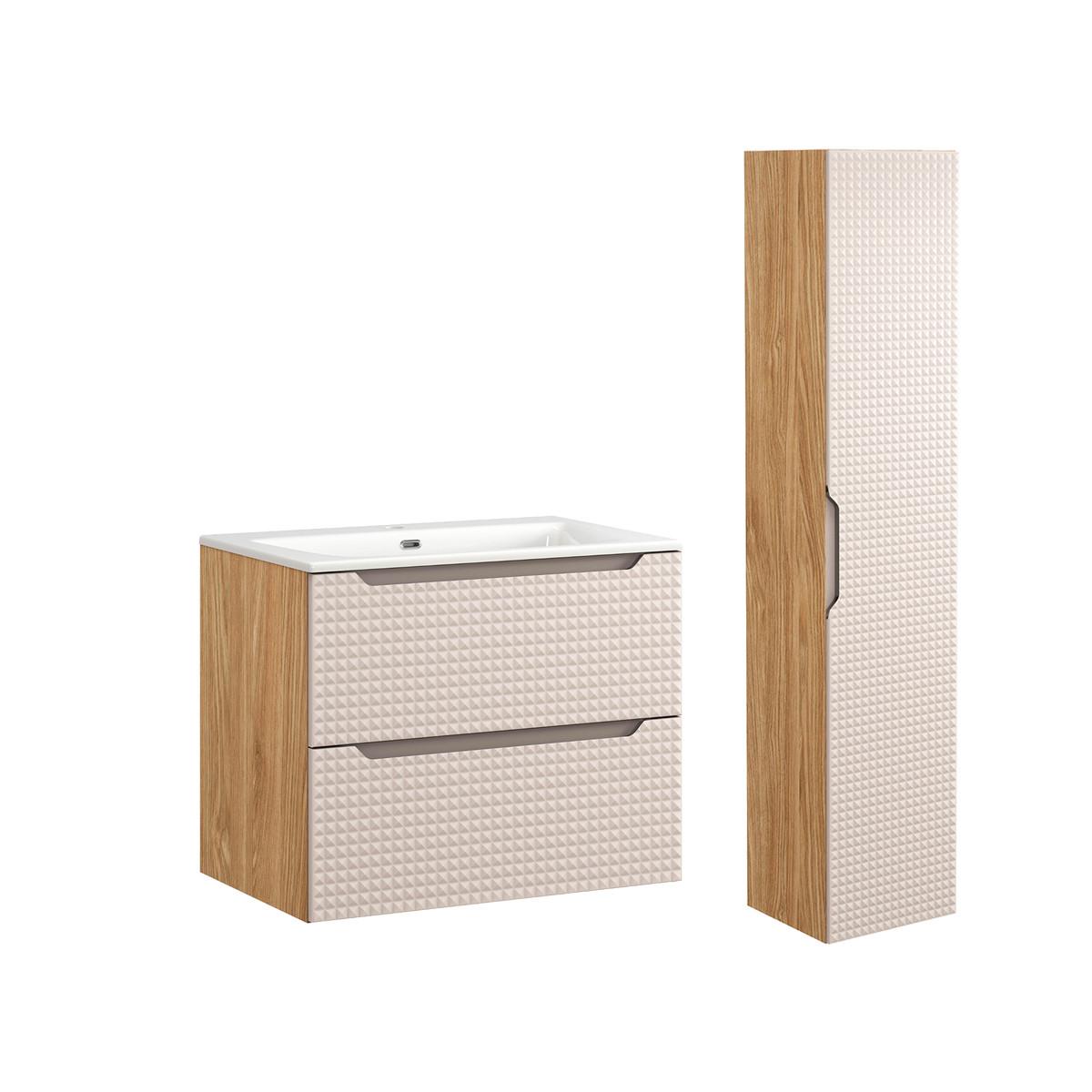 BADMÖBEL 71cm Mallory 2er-Set Beige und Holz - Braun, Holzwerkstoff (71/57/46cm) - Petits-meubles