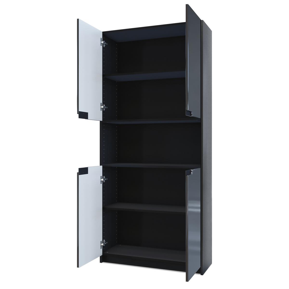 BÜROSCHRANK Logan Fronten in Schwarz Hochglanz - Schwarz Hochglanz, Holzwerkstoff (82/184/37cm) - Vladon