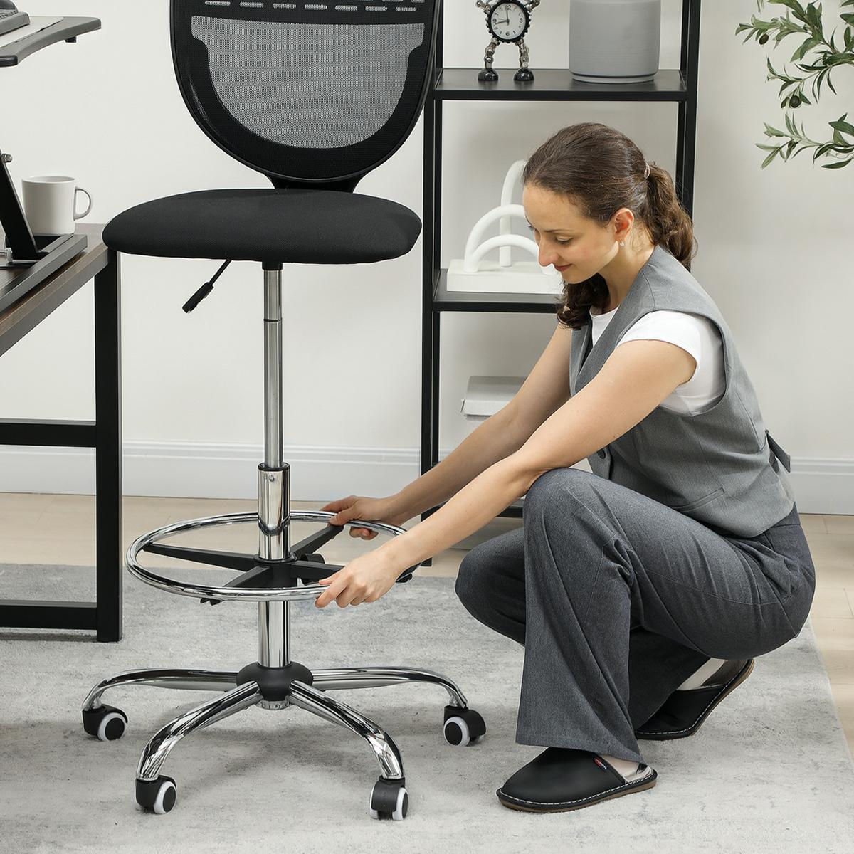 BÜROSTUHL Ergonomischer Schreibtischstuhl mit verstellbarer Fußring Schwarz - Schwarz, Kunststoff (59/126/59cm) - Vinsetto