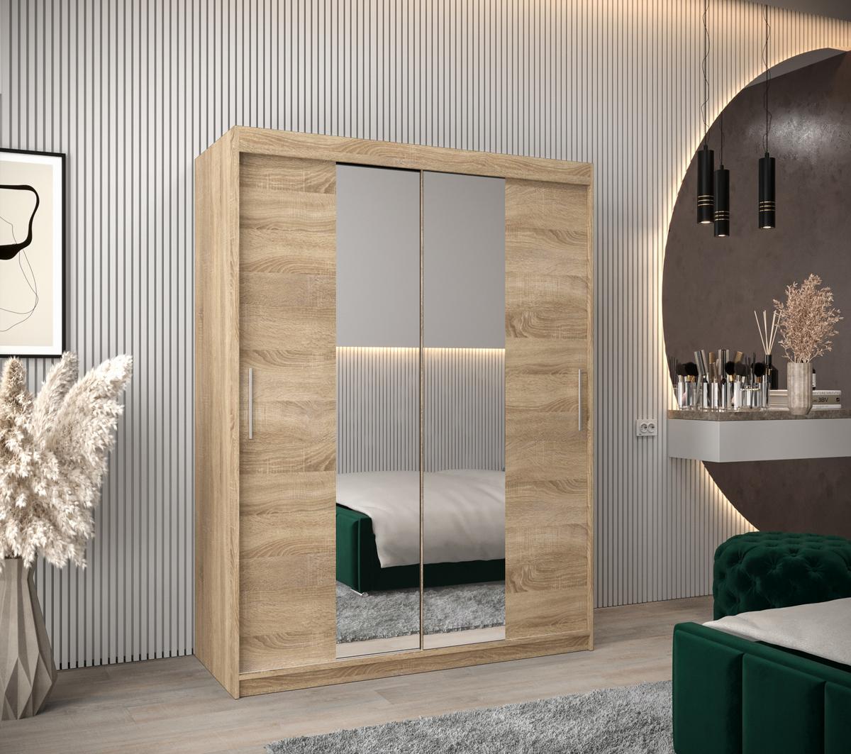 SCHIEBETÜRENSCHRANK mit Spiegel TOKYO 1 200/150/62 2-türig - Silberfarben/Sonoma Eiche, Holz/Kunststoff (150/200/62cm) - MÖBEL KRYSPOL