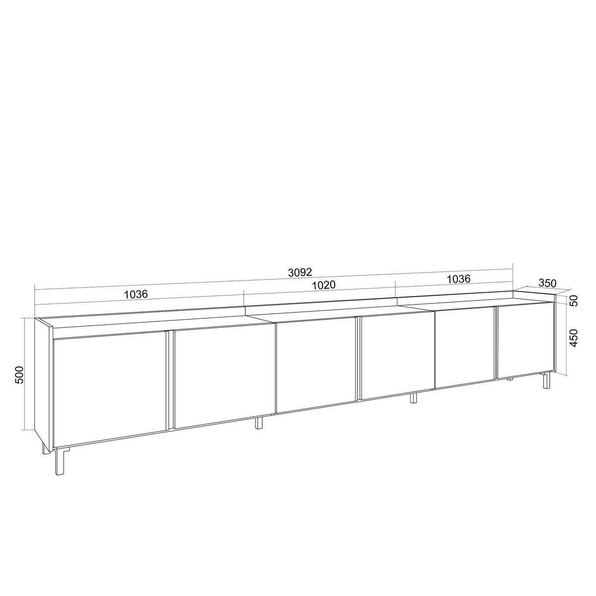 LOWBOARD, Schwarz und Eiche, 309/35/61cm, mit Beinen - Schwarz, Holzwerkstoff (309/61/35cm) - Skraut Home