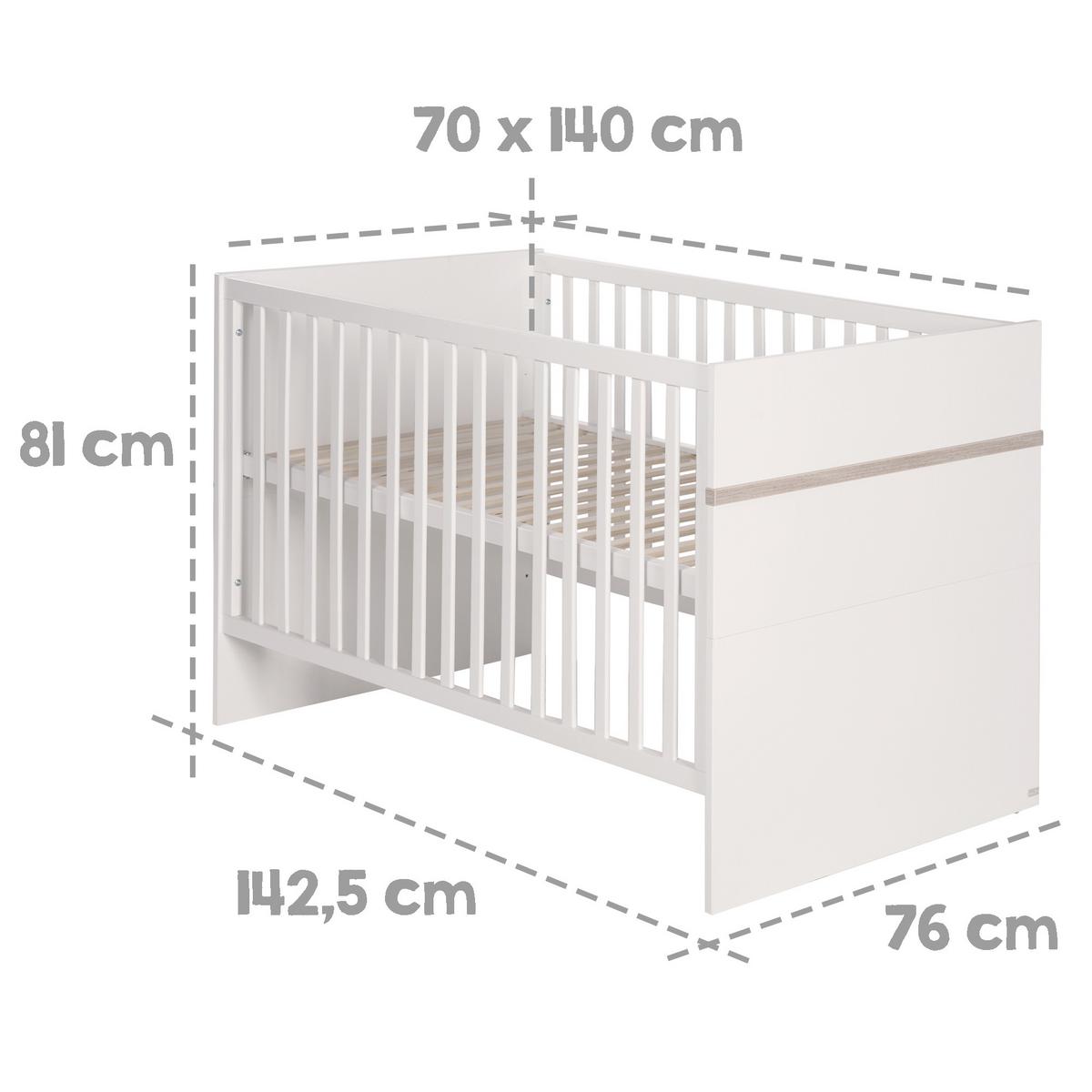 BABYZIMMER-SET Moritz mit schmaler Wickelkommode 3-teilig - Weiß, Holzwerkstoff (76/81/142.5cm) - Roba