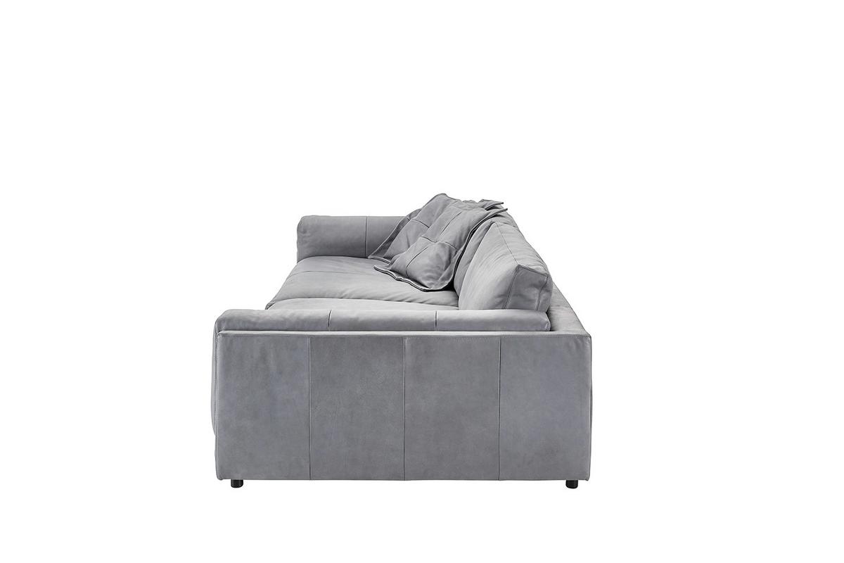 BIG SOFA RAINA Grau Leder - Schwarz/Grau, Leder/Kunststoff (254/85/150cm) - KAWOLA
