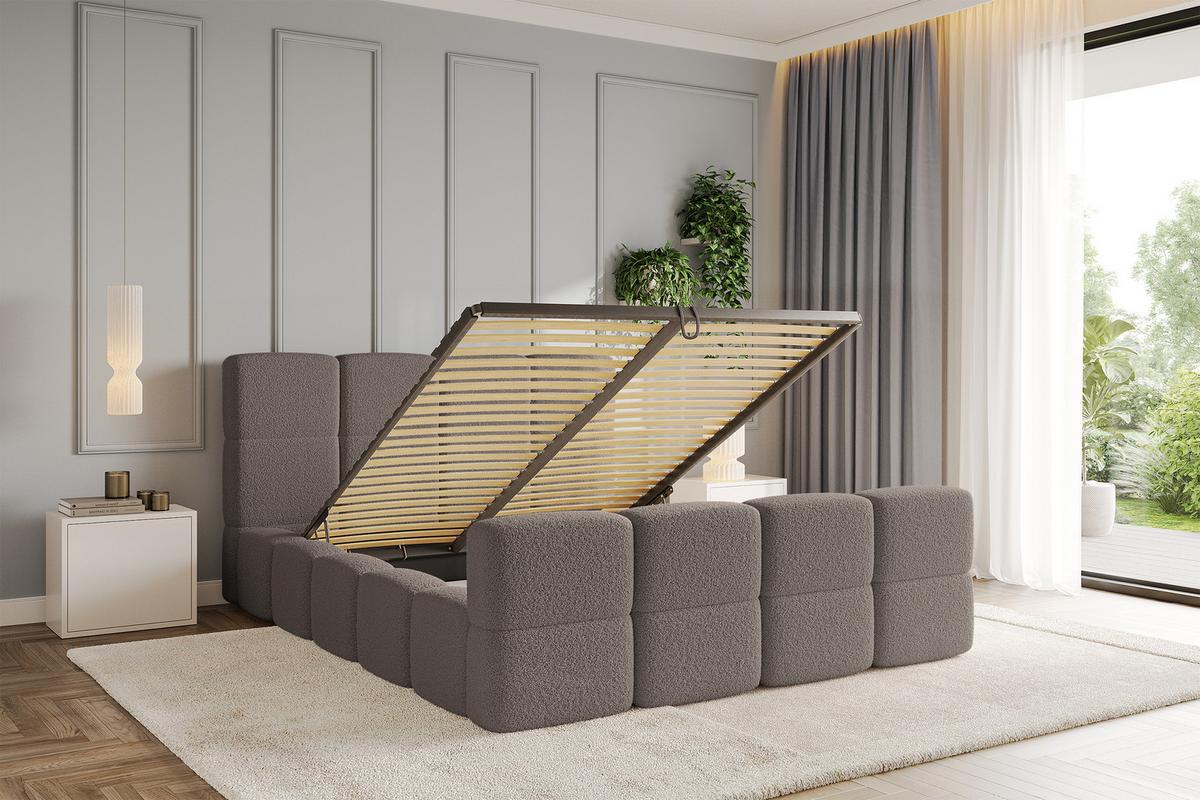 POLSTERBETT mit Bettkasten und Lattenrost mit Matratze H3/H4, Kopfteil, Boxbett, mit Stauraum - NATA-Z 140x200 Braun - Braun, Holzwerkstoff/Textil (140/200cm) - ALTDECOR